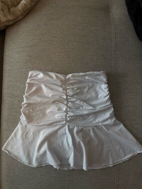 White Ruched Peplum Mini Skirt - Women's